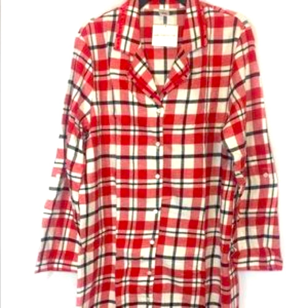 NWOT Women Liz Claiborne red and white plaid flannel nightshirt sleepwear